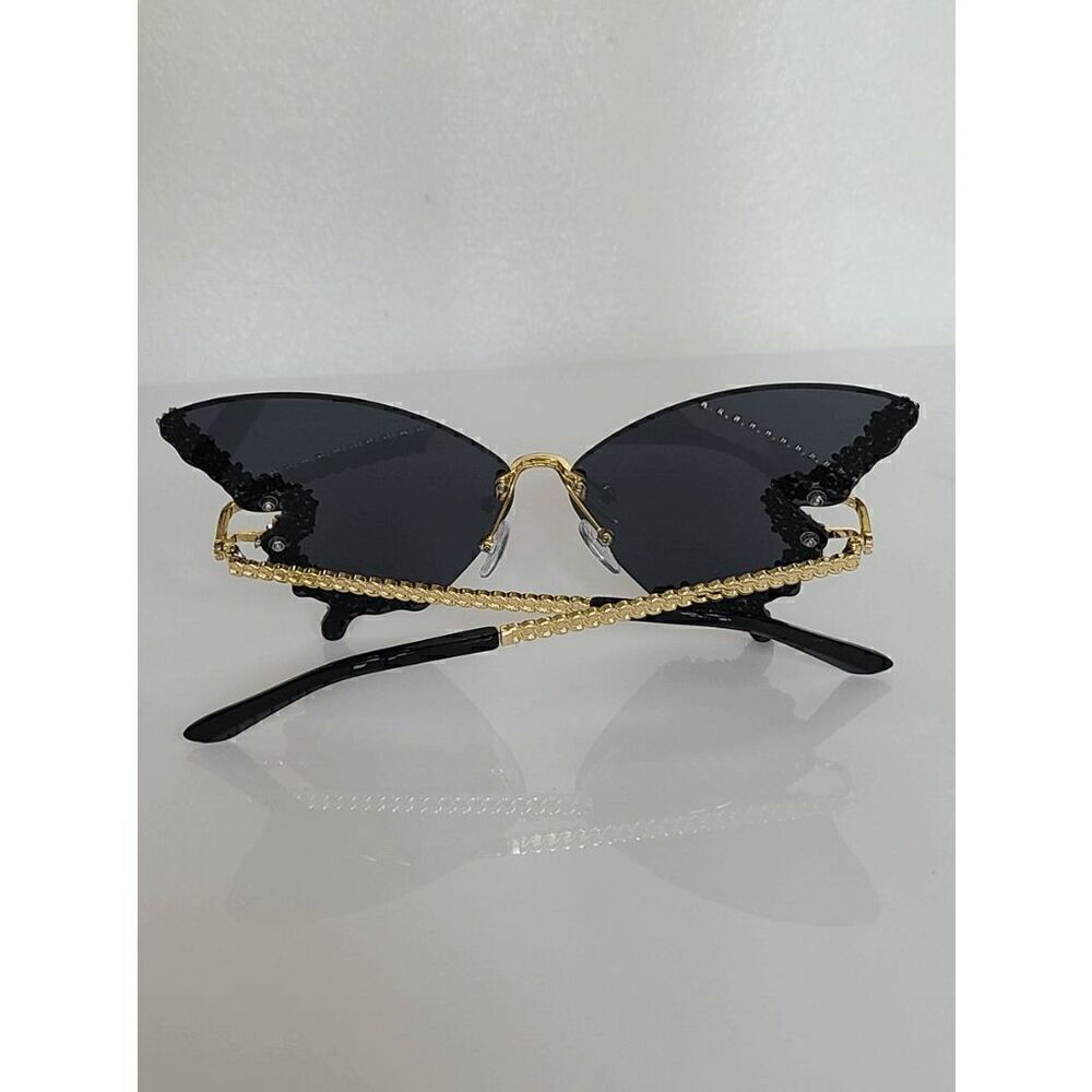 🦋✨ Rhinestone Diamond Butterfly Rimless Y2K Shades Sunglasses NEW - Picture 4 of 15